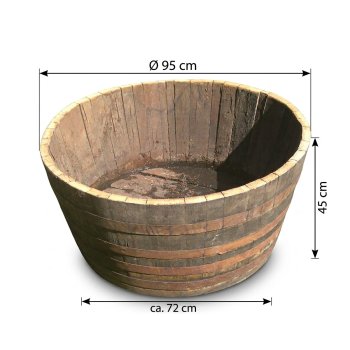 Preview: Whiskyfass-Hälfte 220L | Massiver Eichen-Bottich Ø 95cm | Rustikale Regentonne & Miniteich