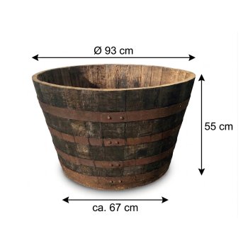 Preview: XXL Whiskyfass-Hälfte 250L | Massiver Eichenholz-Bottich Ø 92cm | Rustikaler Pflanzkübel & Miniteich