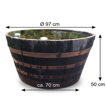 Preview: XXL Pflanzkübel & Miniteich 280L | Massive Whiskyfass-Hälfte Ø 97cm | Rustikaler Holzbottich aus Eiche
