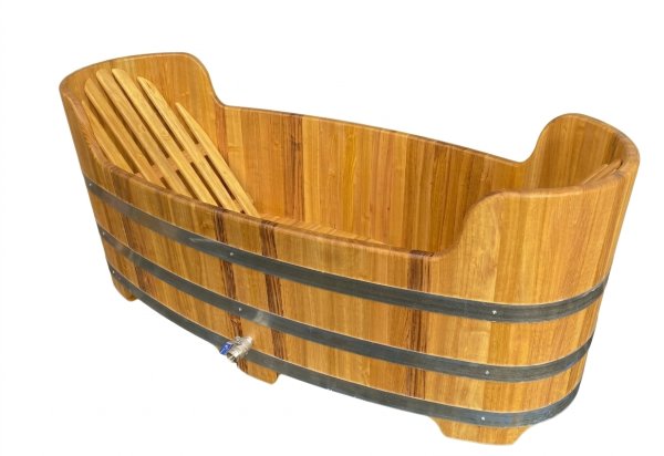 Romantika Whirlpoolanlage mit Heizung , Gartenbadewanne, Holzbadewanne, Liegebadewanne, Holzwanne, 2 Personen