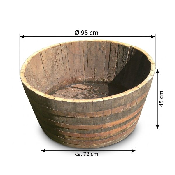 Whiskyfass-Hälfte 220L | Massiver Eichen-Bottich Ø 95cm | Rustikale Regentonne & Miniteich