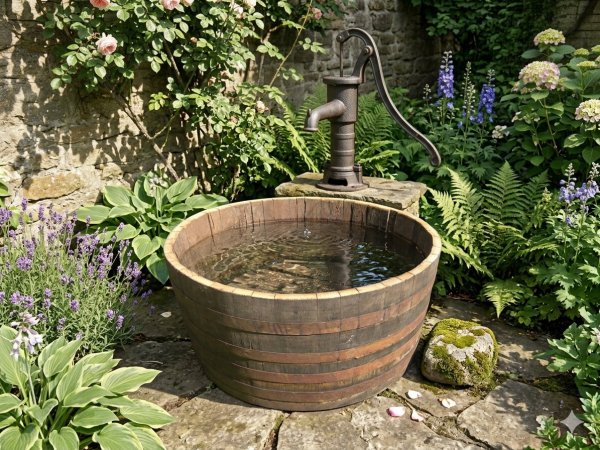 Whiskyfass-Hälfte 220L | Massiver Eichen-Bottich Ø 95cm | Rustikale Regentonne & Miniteich