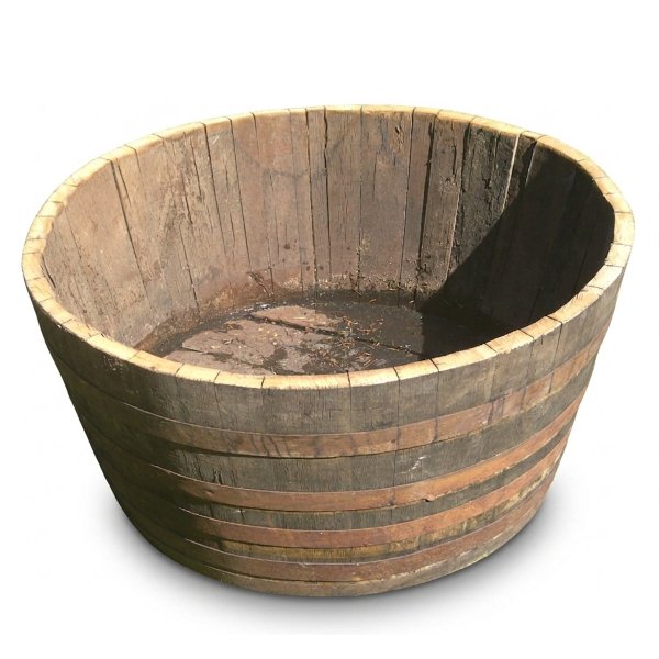 Whiskyfass-Hälfte 220L | Massiver Eichen-Bottich Ø 95cm | Rustikale Regentonne & Miniteich