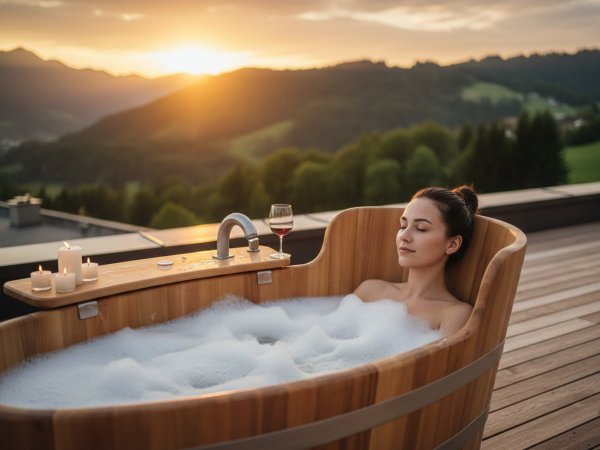 Holzbadewanne - AIBLINGER MOORWANDL- mit Whirl Anlage